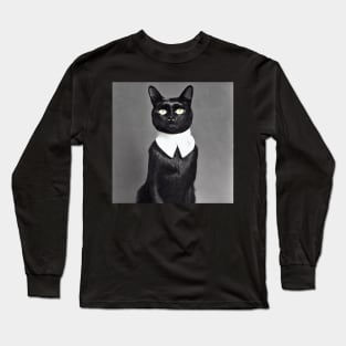 Dignified Black Cat Old Puritan Timey Photograph Long Sleeve T-Shirt